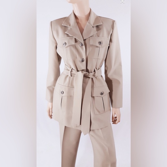 Vintage 70’s Women’s Suit Blazer Pant 2 piece set beige khaki Scarlett size 8 - Picture 8 of 11